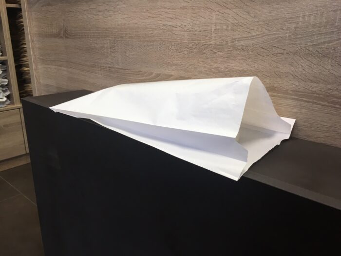 Éltalpas oldalredős papírzacskó, 23×45 cm, FEHÉR - eltalpas papirzacsko feher 23x45 cm